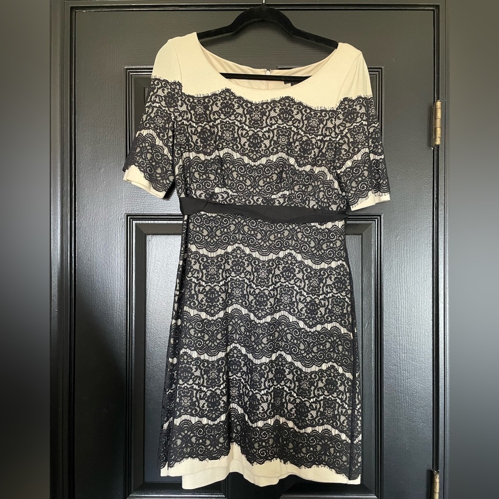 BCBG Max Azria sz 8 petite black and cream lace dress